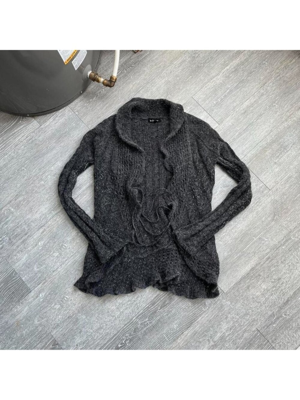 Charcoal Grey “Le Château” Y2K / Preppy Wool Blend (66%) Knit Tie-Up Sweater